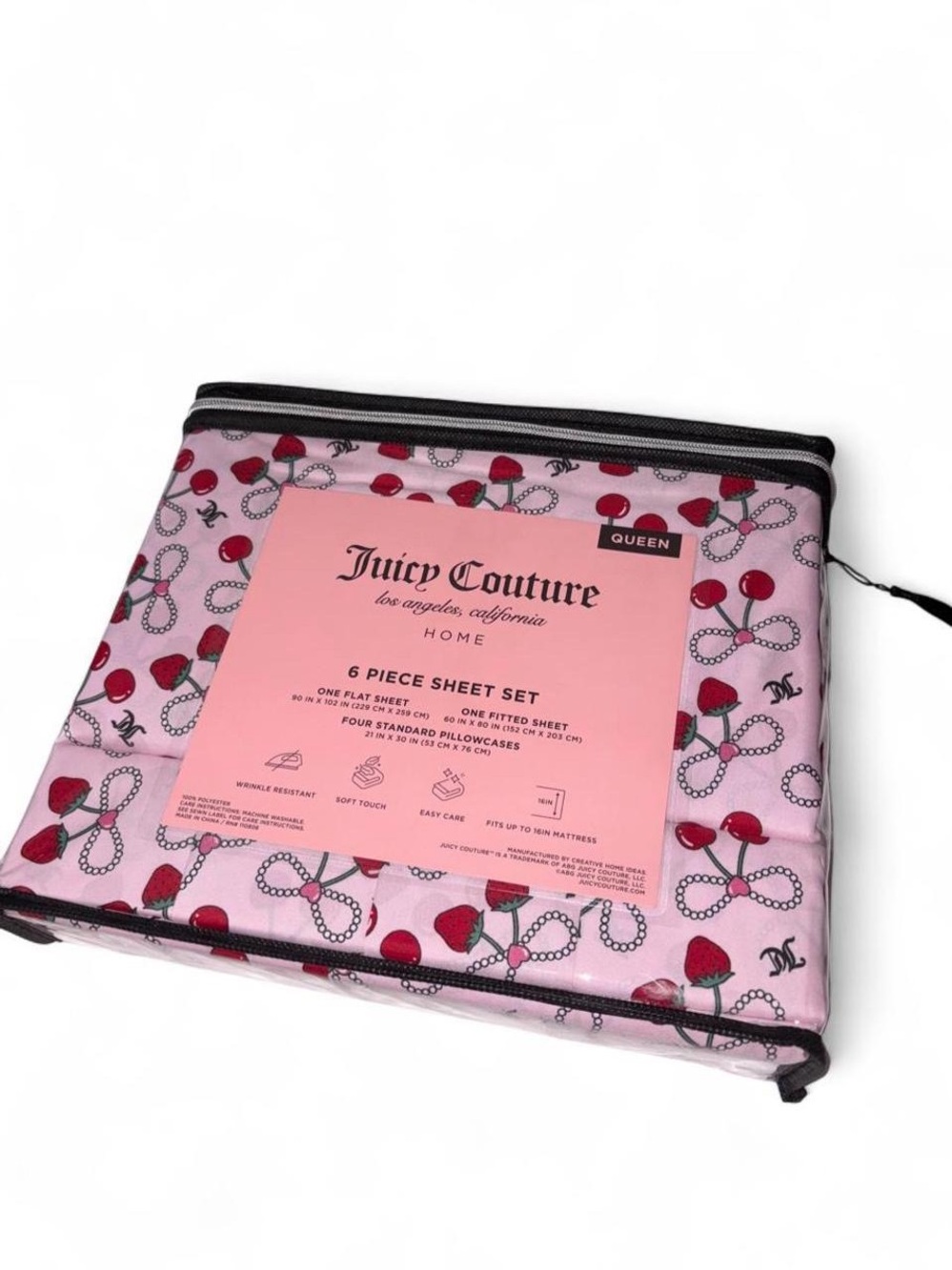 JUICY COUTURE PINK CHERRY QUEEN 6 PIECE BEDDING SET
